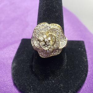 Vintage Designer SW Gold Vermeil Cz Rose Sterling Silver Ring